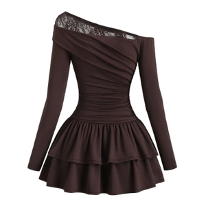 Custom Lace Trim Off-Shoulder Long Sleeve Layered Mini Dress Manufacturer