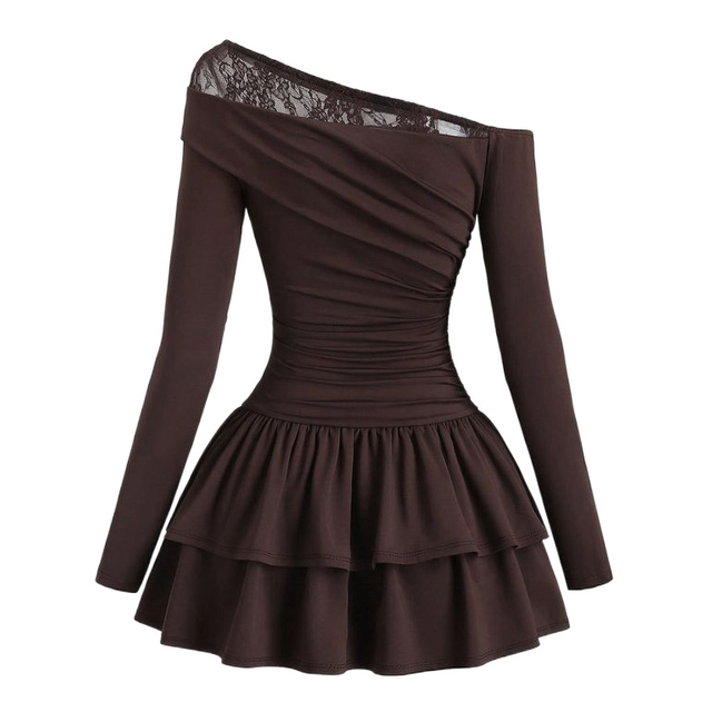 Custom Lace Trim Off-Shoulder Long Sleeve Layered Mini Dress Manufacturer