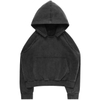 Vintage Washed Black Raw Seam Hoodie - Heavyweight Streetwear Unisex Cropped Pullover
