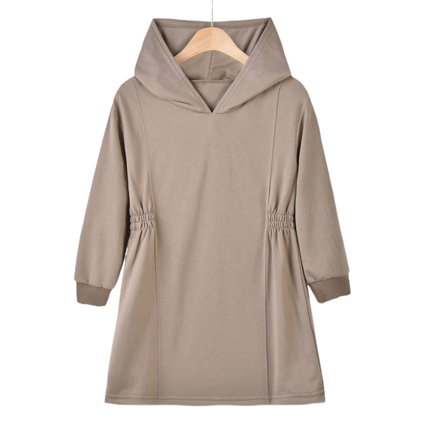 Cozy Everyday Hoodie Dress - Soft Knit, Flattering Gathered Waist, Neutral Taupe