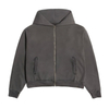 Customizable Heavyweight Garment Dyed Zip-Up Hoodie, Vintage Washed Gray Oversized Streetwear Hooded Sweatshirt