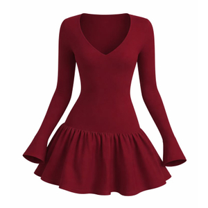 Custom V-Neck Long Sleeve Flare Hem Mini Dress Manufacturer