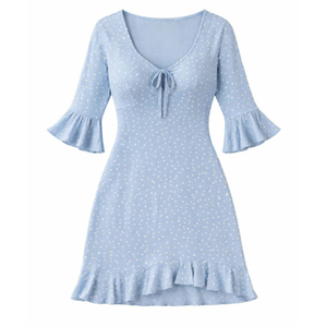Custom Polka Dot V-Neck Flare Sleeve Mini Dress Manufacturer