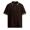 Black Ribbed Knit Polo Shirt with White Stripes