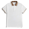 White Polo Shirt with Brown Contrast Trim