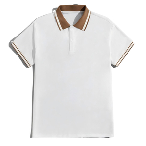 White Polo Shirt with Brown Contrast Trim