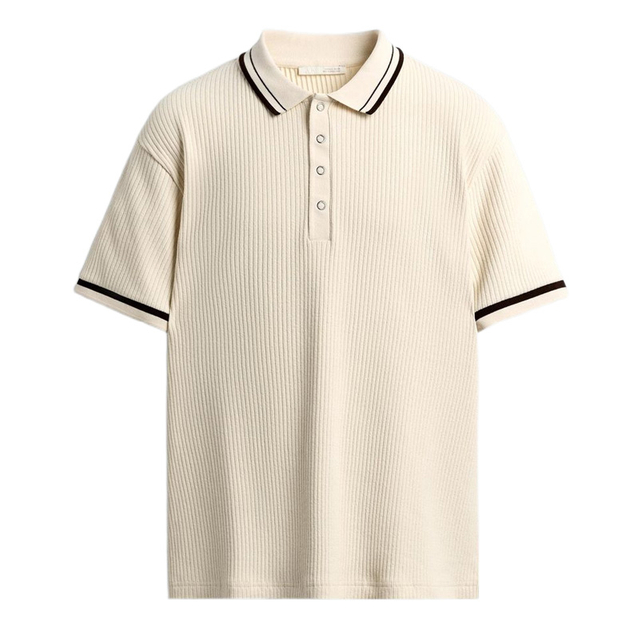 Ribbed Knit Polo Shirt with Contrast Trim Custom Factory