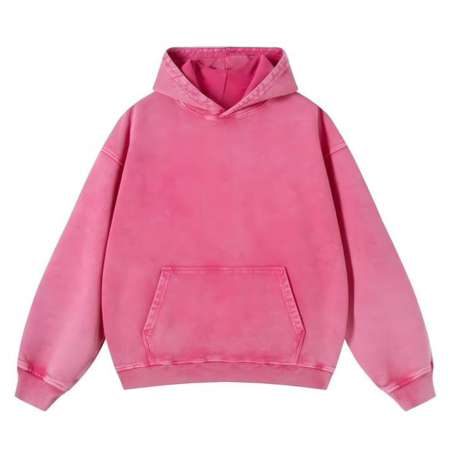 Vintage Washed Hot Pink Hoodie, 400GSM Heavyweight Cotton Oversized Unisex Hooded Sweatshirt